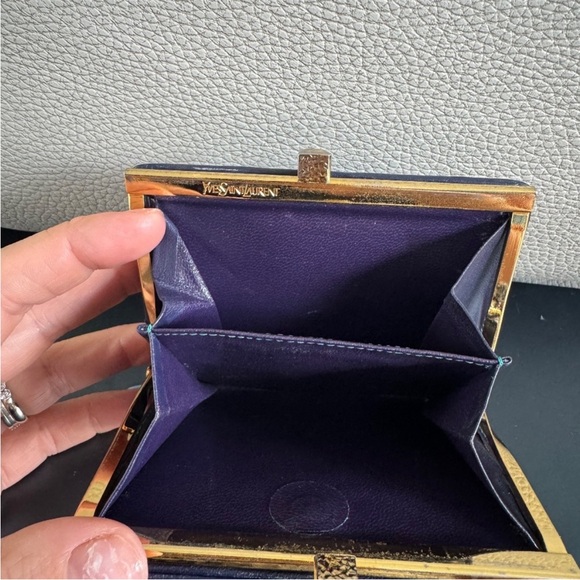 YSL Yves Saint Laurent Color Block Leather Kiss Lock Wallet - Picture 5 of 6